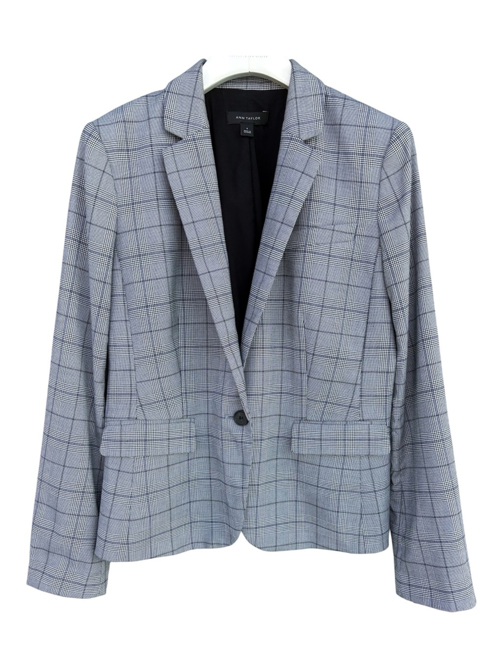 Ann Taylor Gray Plaid Single-Button Blazer - Size 8